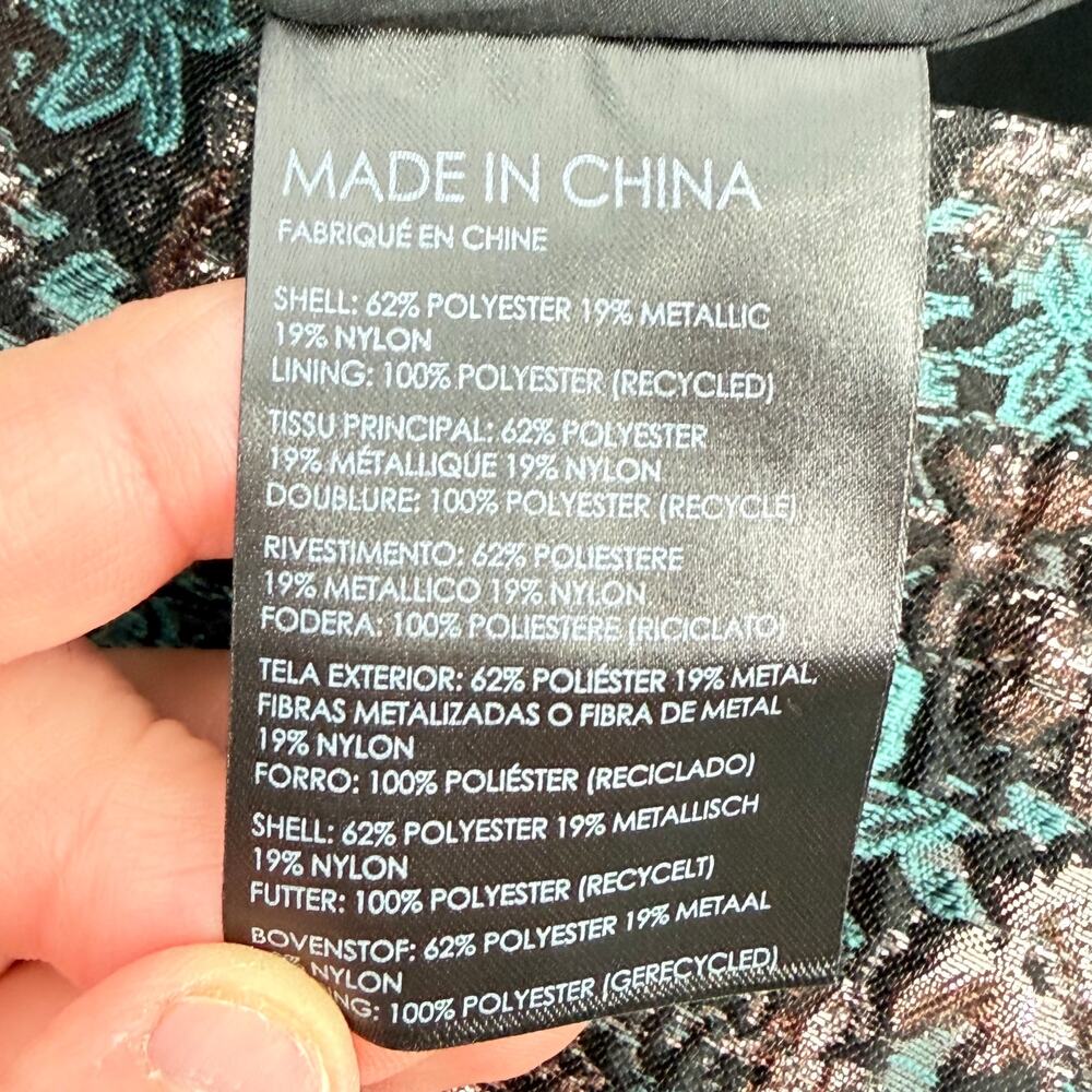 Club Monaco Metallic Brocade Mini Dress Size 00 Teal Silver Party Glam - Picture 11 of 14